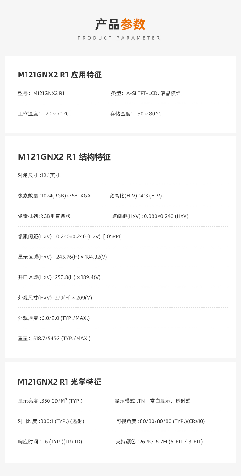 M121GNX2 R1_龙腾12.1寸屏_12.1寸工业屏